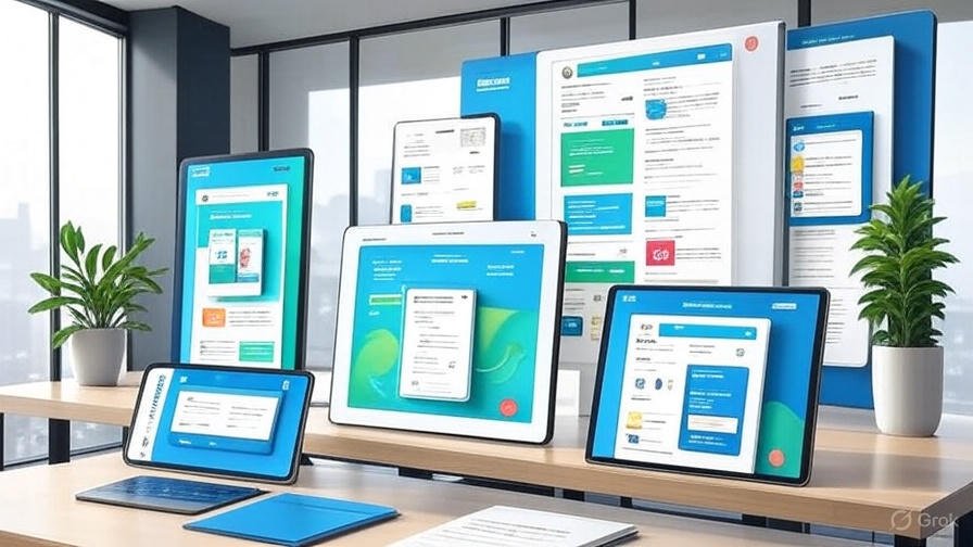 Colagem vibrante de marketing digital com e-books, checklists e páginas de captura, com ícones para X, Instagram e LinkedIn, em um fundo colorido.