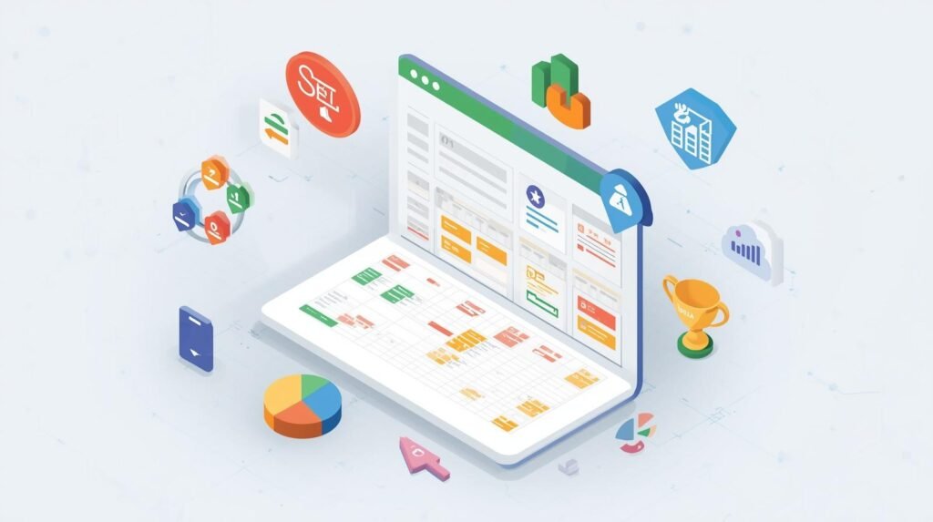 Planilha estratégica de organização e priorização de palavras-chave para SEO com colunas de volume, dificuldade e relevância