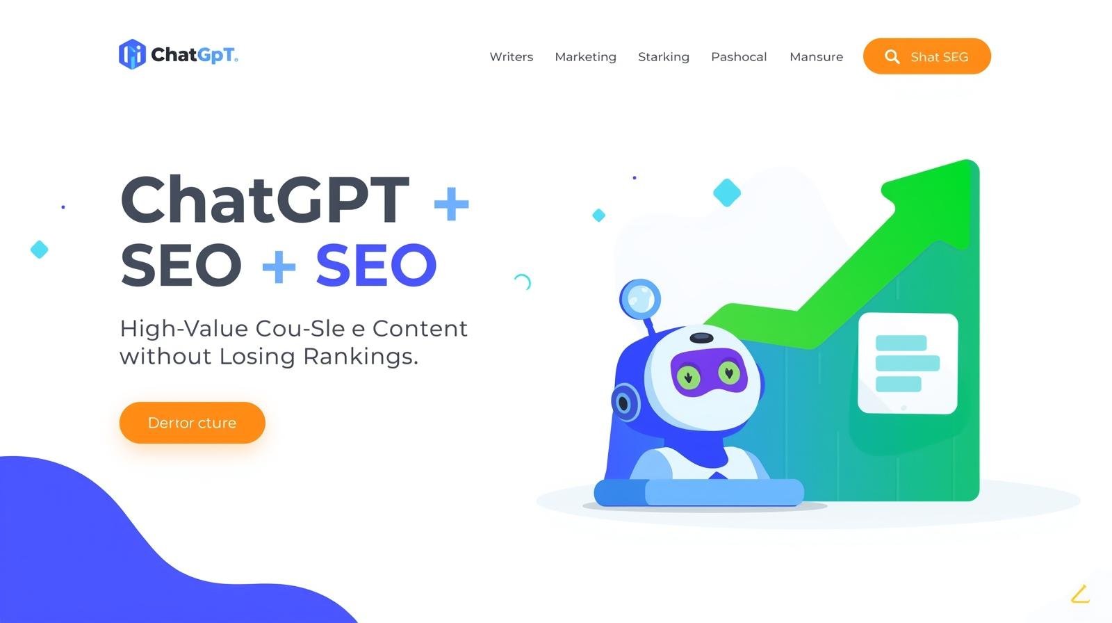 Ilustração digital mostrando integração entre ChatGPT e SEO com gráficos de ranqueamento ascendente e ícones de otimização de conteúdo