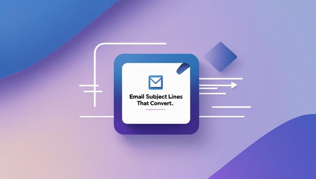 Imagem ilustrativa com título 'Email Subject Lines That Convert' sobre como criar assuntos de e-mail eficazes para aumentar taxas de abertura