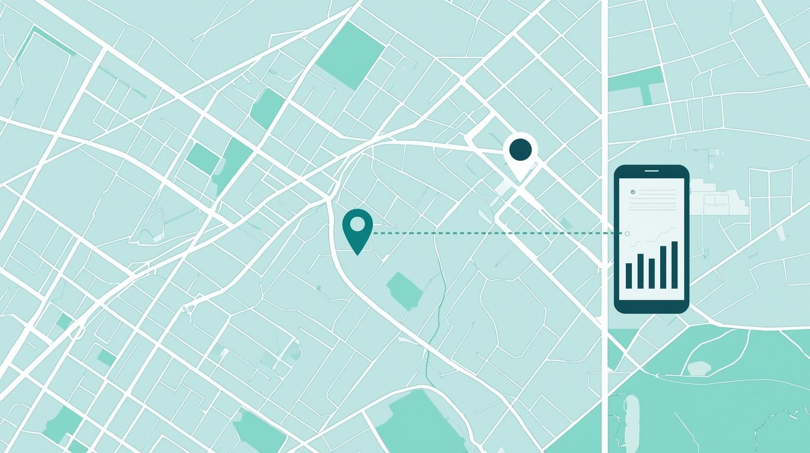 Imagem de capa sobre SEO local com mapa urbano, pin de localização e smartphone exibindo perfil de negócio